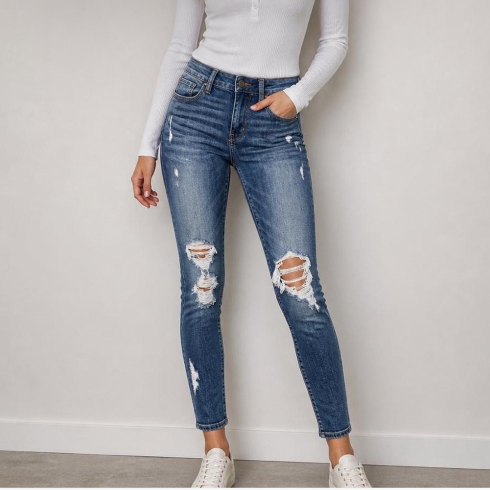 American Eagle Outfitters Women's Ripped High-Rise Skinny Jeans - Blue